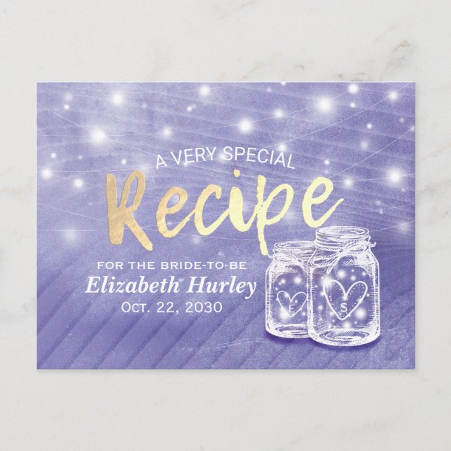 Cartão Postal De Convite Casal Mason Jar String Chá de panela leve Receita (Frente)