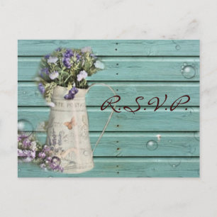 Cartão Postal De Convite casal rsvp de madeiras rústicas florais do país