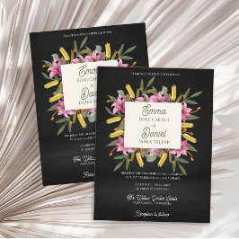 Cartão Postal De Convite Casamento Botânico de Lírio Rosa Bege Escuro