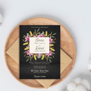 Cartão Postal De Convite Casamento Botânico de Lírio Rosa Escuro