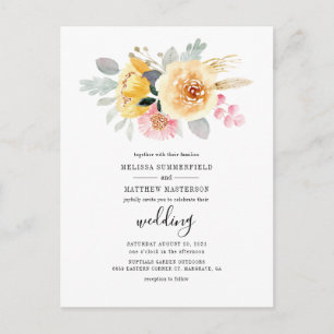 Cartão Postal De Convite Casamento Botânico De Script De Aquarela Floral El