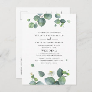 Cartão Postal De Convite Casamento Botânico Eucalyptus Greenery