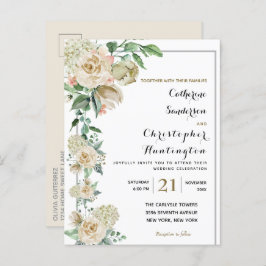 Cartão Postal De Convite Casamento Botânico Floral de Aquarela Elegante
