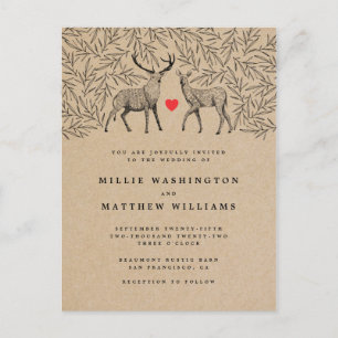 Cartão Postal De Convite Casamento Botânico Rustic Kraft Woodland Buck & Do