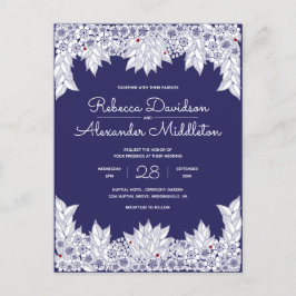 Cartão Postal De Convite Casamento Branco Azul Elegante