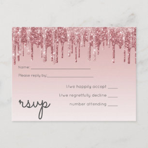 Cartão Postal De Convite CASAMENTO Brilho Rosa Dourado Rosa MAIS BARATO