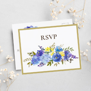 Cartão Postal De Convite Casamento Carolina Blue Floral Brown RSVP