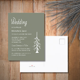 Cartão Postal De Convite Casamento Casual Rustic Pine Tree Sage Green