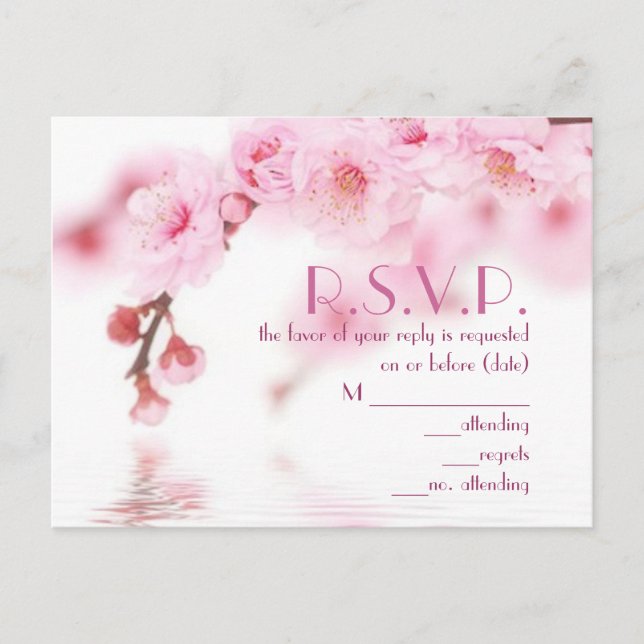 Cartão Postal De Convite Casamento chinês rosa flor de cerejeira sakura (Frente)
