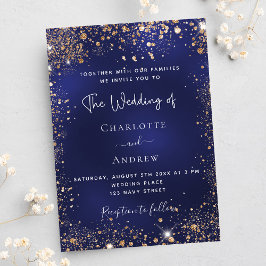 Cartão Postal De Convite casamento com dourado azul marinho