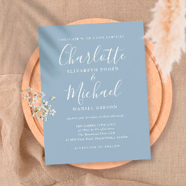 Cartão Postal De Convite Casamento com Letra de Assinatura Azul Empoeirado