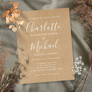 Cartão Postal De Convite Casamento com Letra de Cursiva Rústica Kraft Signa