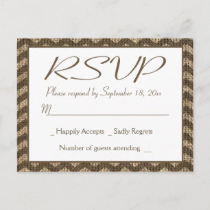 Cartão Postal De Convite Casamento com Listra Chevron Marrom em Lona Rustic
