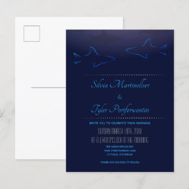 Cartão Postal De Convite Casamento com Tubarões do Oceano Azul