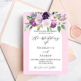 Cartão Postal De Convite Casamento cor-de-rosa com cor-d'água