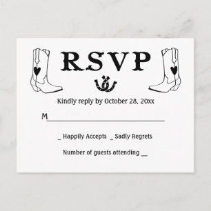 Cartão Postal De Convite Casamento Country RSVP Ocidental Botas de Cowboy R