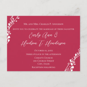 Cartão Postal De Convite Casamento Cristão Magenta Dois Tornam-se Um