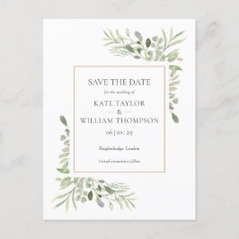 Cartão Postal De Convite Casamento de Água Colorida Verde Save the Date