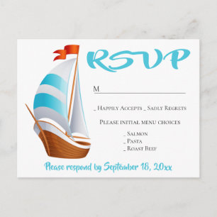 Cartão Postal De Convite Casamento de Barco à Vela Azul Turquesa RSVP Náuti