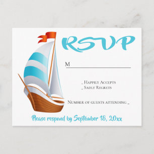 Cartão Postal De Convite Casamento de Barco à Vela Azul Turquesa RSVP Náuti