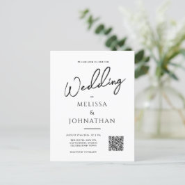 Cartão Postal De Convite Casamento de Código QR Elegante de Script Minimali