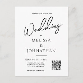 Cartão Postal De Convite Casamento de Código QR Elegante de Script Minimali