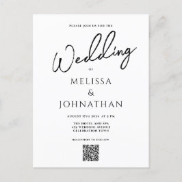Cartão Postal De Convite Casamento de Código QR Elegante de Script Minimali