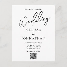 Cartão Postal De Convite Casamento de Código QR Elegante de Script Minimali