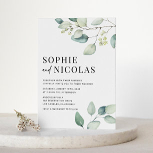 Cartão Postal De Convite Casamento de Código QR Eucalyptus Verde Sage