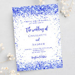 Cartão Postal De Convite Casamento de confetti branco azul<br><div class="desc">Um fundo branco chic,  decorado com confete azul real. Personalize e adicione seus nomes e detalhes.</div>