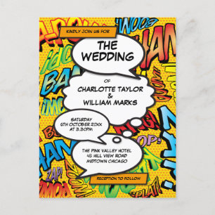 Cartão Postal De Convite Casamento de Desenho Animado Divertido Designer Ti