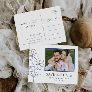 Cartão Postal De Convite Casamento de Desenho Floral Minimalista Elegante