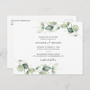 Cartão Postal De Convite Casamento de Eucalyptus Foliage Botanical