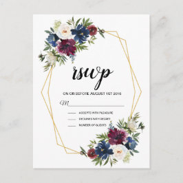 Cartão Postal De Convite Casamento de Flores de Marinho de Frame Geométrico