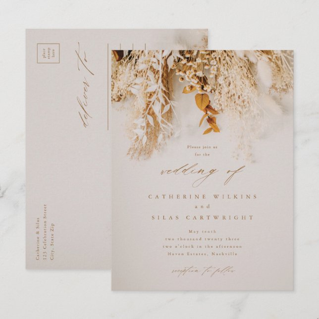 Cartão Postal De Convite Casamento de Flores de Outono Boho (Frente/Verso)