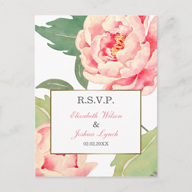 Cartão Postal De Convite Casamento de Flores de Pequim Rosa rsvp (Frente)