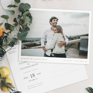 Cartão Postal De Convite Casamento de Foto Moderno com Na moda Simples Salv