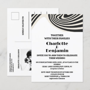 Cartão Postal De Convite Casamento de Foto Personalizada Retro Preto e Bran