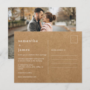 Cartão Postal De Convite Casamento de Foto Simples Moderno Mínimo Faux Kra