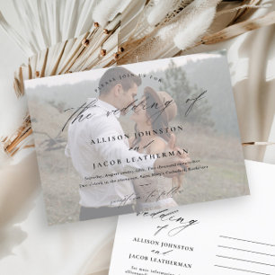 Cartão Postal De Convite Casamento de Fotografias com Script Elegante de Or