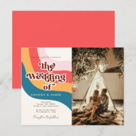 Cartão Postal De Convite Casamento de Fotografias do Modern Groovy Retro 70