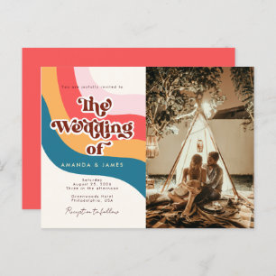 Cartão Postal De Convite Casamento de Fotografias do Modern Groovy Retro 70