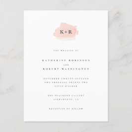 Cartão Postal De Convite Casamento de Iniciais de Aquarela Cor-de-Rosa Migr