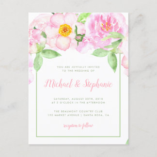 Cartão Postal De Convite Casamento de Mola Floral de Mola Floral de Pêonias