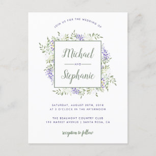 Cartão Postal De Convite Casamento de Moldura de Wisteria Moderna