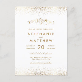 Cartão Postal De Convite Casamento de Montanha Chic White e Gold Foil Confe