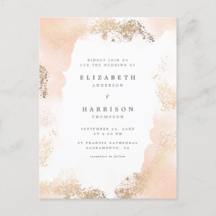 Cartão Postal De Convite Casamento de na moda Dourado Poeira e Aquarela