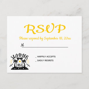 Cartão Postal De Convite Casamento de Ouro Amarelo Tropical RSVP Verão Árvo