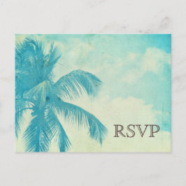 Cartão Postal De Convite Casamento de Palmeiras Tropicais Turquesa RSVP