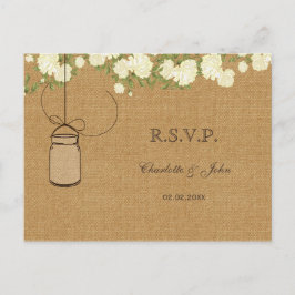 Cartão Postal De Convite casamento de rosas de marfim de burlap